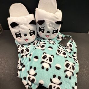 Panda Pajama Pants and Slippers Brand New